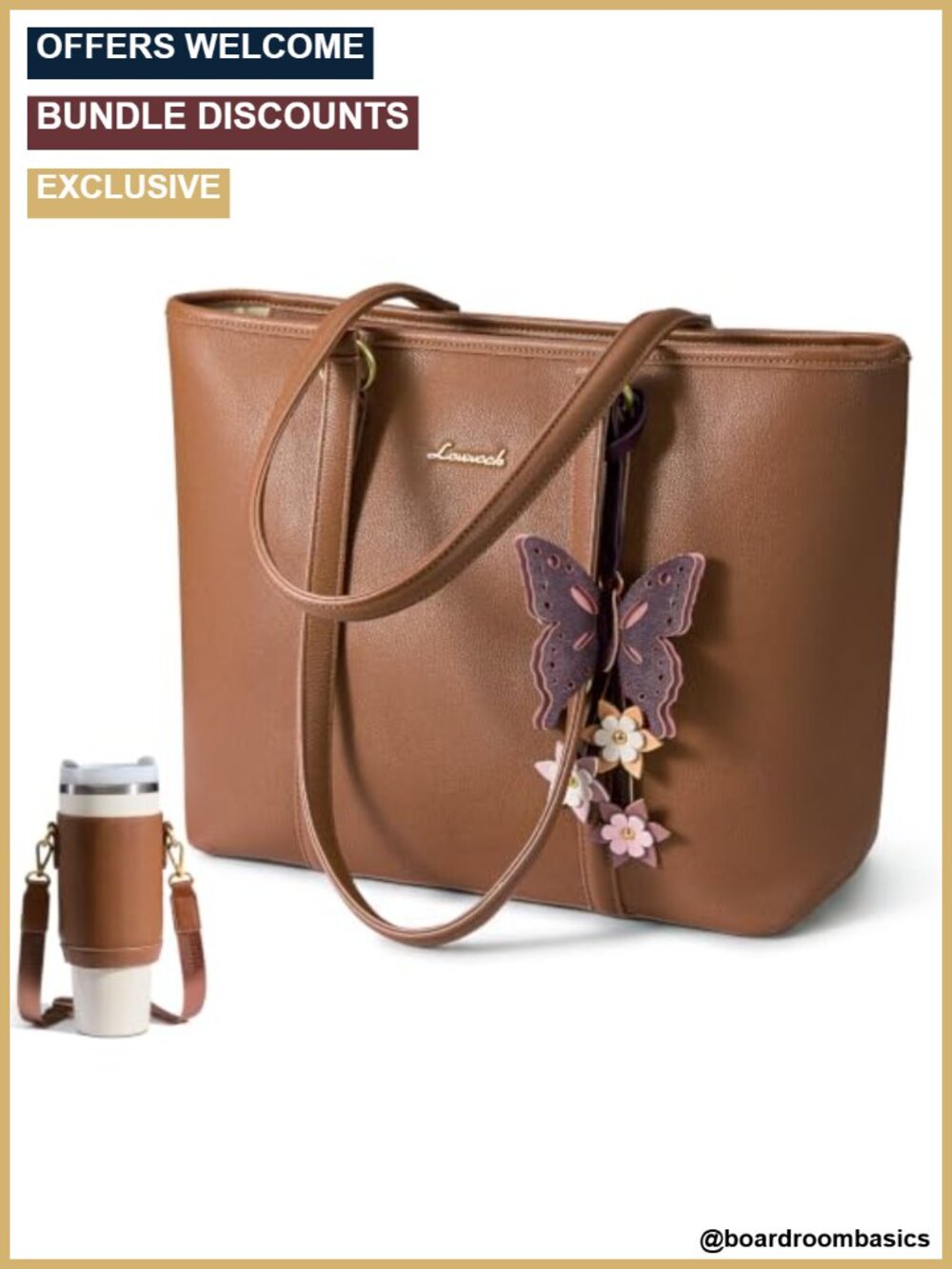 LOVEVOOK Vegan Leather Tote Satchel Shoulder Handbag with Water Bottle Carrier